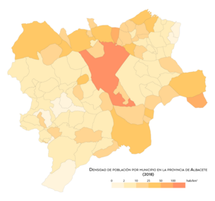 Densidad de población por municipio en 2018