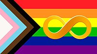 The queer/LGBT autistic progress pride flag features the gold infinity loop (2023)