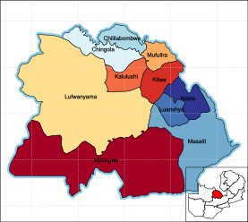 Map of the Copperbelt Province showing its districts.