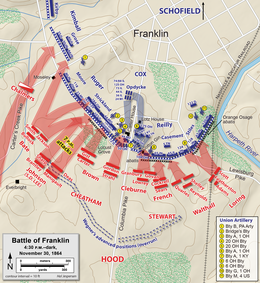 Map shows the Battle of Franklin at 4:30 pm.