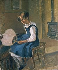 Jeanne Holding a Fan, an oil on canvas painting by Camille Pissarro, c. 1874