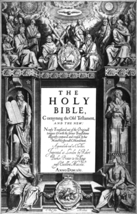 The title page's central text is: "THE HOLY BIBLE, Conteyning the Old Testament, AND THE NEW: Newly Translated out of the Original tongues: & with the former Translations diligently compared and revised, by his Majesties speciall Comandement. Appointed to be read in Churches. Imprinted at London by Robert Barker, Printer to the Kings most Excellent Majestie. ANNO DOM. 1611 ." At bottom is: "C. Boel fecit in Richmont.".