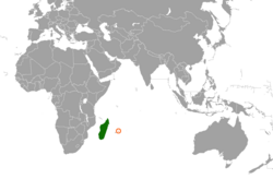 Map indicating locations of Madagascar and Mauritius