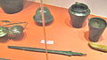 Museum Hallstatt. Situla, helmet and bronze Gundlingen sword in foreground.