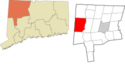 Sharon's location within the Northwest Hills Planning Region and the state of Connecticut