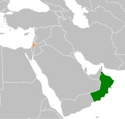 Map indicating locations of Oman and Palestine