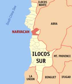 Map of Ilocos Sur with Narvacan highlighted