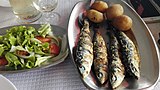 Grilled sardines with potato and salad, Portugal
