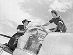 Two members of the Women's Auxiliary Australian Air Force working on a B-24 Liberator at Tocumwal in 1944