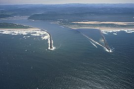 The mouth of the Umpqua River on the Pacific Ocean at Winchester Bay