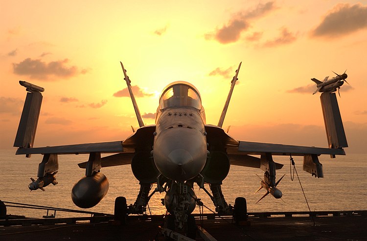 An F/A-18 “Hornet” awaits the next round of combat flight operations aboard the USS John C. Stennis. Show another