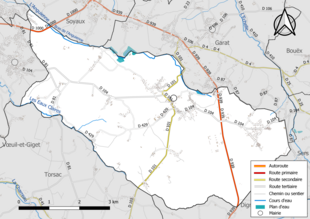 Carte en couleur présentant le réseau hydrographique de la commune