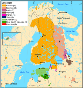 Распространение прибалтийско-финских языков в начале XX века