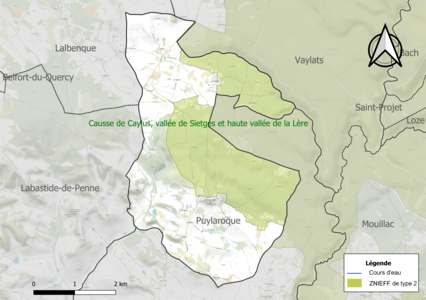 Carte de la ZNIEFF de type 2 sur la commune.