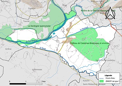 Carte des ZNIEFF de type 1 sur la commune.