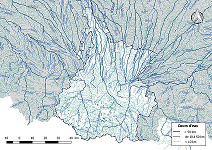 Carte de l'ensemble du réseau hydrographique des Hautes-Pyrénées.