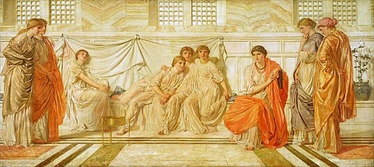 Albert Joseph Moore, The Shulamite relating the Glories of King Solomon to her Maidens, 1894