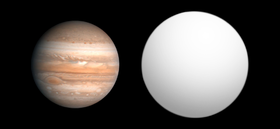 Comparaison des taillesde Jupiter et de HAT-P-1 b.