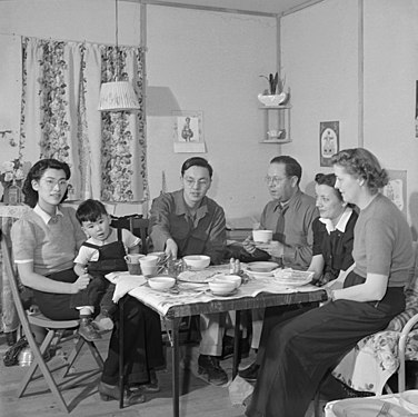 Bill Hosokawa's home at the Heart Mountain Relocation Center during the internment of the Japanese-Americans during WWII, including Julona Steinheider on right.