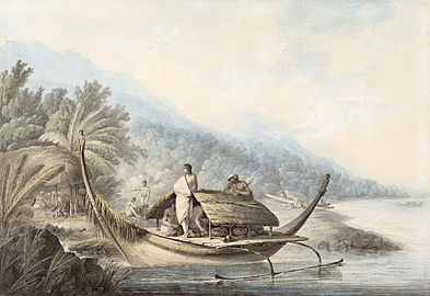 John Webber: A View in Ulietea (Raiatea), (French Polynesia), Watercolor with pencil and ink, without year (National Maritime Museum, London)