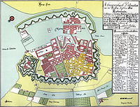 Os edifícios que se incendiaram aparecem em amarelo neste mapa de Copenhague em 1728, elaborado por Joachim Hassing.