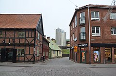 Bryggeribyggnader på Västerkatt, sedda från korsningen Hantverksgatan / Klammerdammsgatan