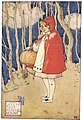 Ilustración para la edición de 1927 de Childhood's Favorites and Fairy Stories, con un final feliz en que el lobo no se come ni a la abuela ni a Caperucita.[48]​