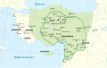 Image 51Map of the Hittite Empire at its greatest extent, with Hittite rule c. 1350–1300 BC represented by the green line (from History of Turkey)