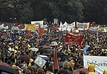 Large demonstration, with many banners