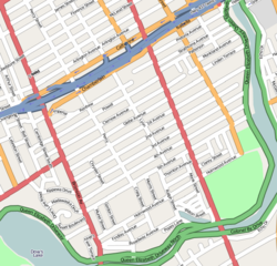 Map of The Glebe, with highway 417 being the northern border