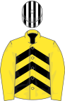 Yellow, black chevrons, black and white striped cap