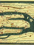 ローマ帝国の駅逓制度クルスス・プブリクス道程表ポイティンガー図の一部
