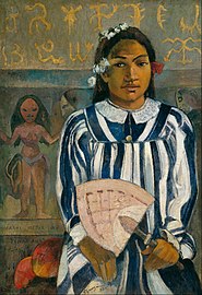 Paul Gauguin portrait of his young wife Tehamana, (1893)