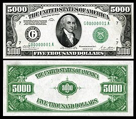 20th century $5,000 Madison Note