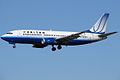 A United Boeing 737 with the final "Rising Blue Tulip" livery.