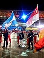 As flag bearer during the 2018 Winter Olympics closing ceremony.