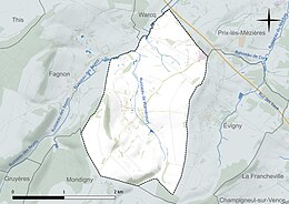 Carte en couleur présentant le réseau hydrographique de la commune