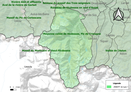 Carte des ZNIEFF de type 1 sur la commune.