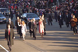 La famille Clinton lors de la seconde investiture présidentielle du président Bill Clinton, en 1997.