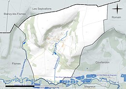 Carte en couleur présentant le réseau hydrographique de la commune