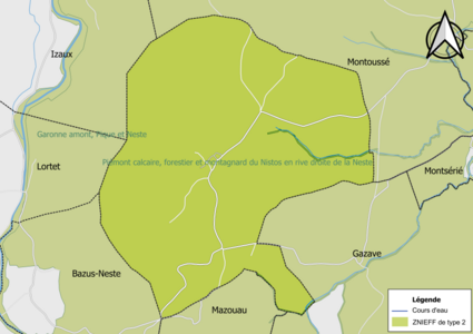 Carte des ZNIEFF de type 2 sur la commune.