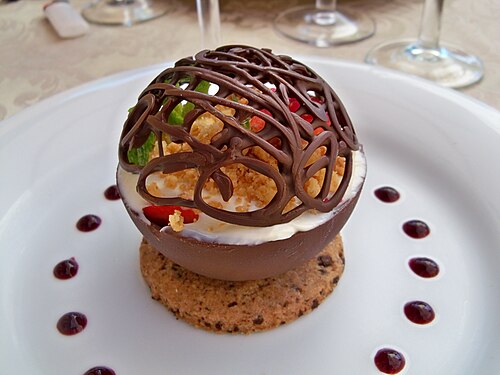 A chocolate-strawberry crumble ball.