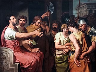 Lucius Iunius Brutus entdeckt die Namen seiner Söhne auf der Liste der Verschwörer und verurteilt sie zum Tode (1800)