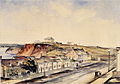 Bytown in 1853. Military Barracks on hill top was occupied by "A" Company of the Royal Canadian Rifle Regiment, presently home to Parliament Hill.