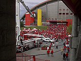 Fans celebrating outside of the Saddledome prior to a 2004 Finals game