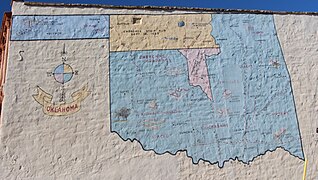 Large Oklahoma map painted on the east facade.