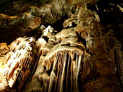 Draperies de calcite blanche en forme de « méduses ».