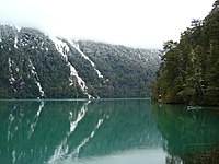 Picture showing Lago Frías in Río Negro Province during winter