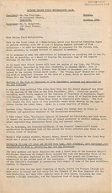 Page 1 of a newsletter: a page of text on yellowed paper