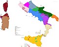 Mappa delle lingue del sud Italia mostrante i singoli comuni.